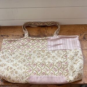 Elegant Patchwork Tote Bag - Pink and Cream